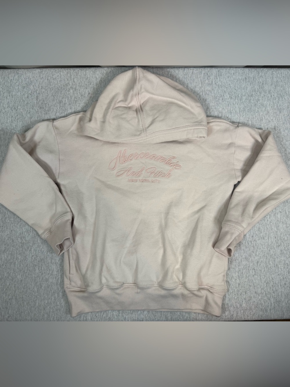 Abercrombie Kids Girls Script Logo Pullover Hoodie-Pale Pink - Size 7/8